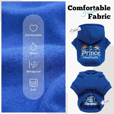 ABRRLO Small Dog Hoodie Clothes Cute Blue Prince Fleece Dog Sweater for Small Dogs Cats Boy Warm Puppy Sweatshirt with Leash D Ring Fall Winter XS Pet Doggy Outfit Chihuahua Yorkie Shihtzu(Blue,L)