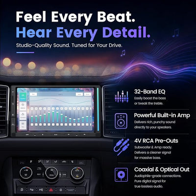 ATOTOZONE S8 Gen4 7" Android Double DIN Car Stereo with 4G LTE, Wireless CarPlay & Android Auto, QLED Touchscreen, DSP 4V Pre-Outs, Optical Out, HDMI in/Out, GPS Tracker, LED Sync Bar, S84G2D7PB