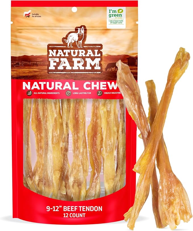 Natural Farm Tendons (4-6 Inch, 6 Pack), Natural Chondroitin and Collagen: Supports Healthy Joints, Great for Dental Health – Made & Packaged, All Dog Sizes