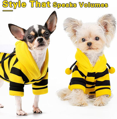 Adorable Bumblebee Halloween Costume Hoodie for Medium Dogs: Featuring Fun Wings and a Cozy Black and Yellow Sweatshirt Design, Perfect for Cosplay and Festive Celebrations! S