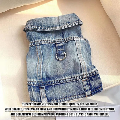 Dog Jeans Jacket for Small Dogs Boy, Puppy Denim Jacket with Leash D-Ring, Pet Cat Vest Clothes T-Shirts for Small Dogs, Puppy, Pugs, Chihuahuas, Yorkie,Teacup (Blue, XX-Large)