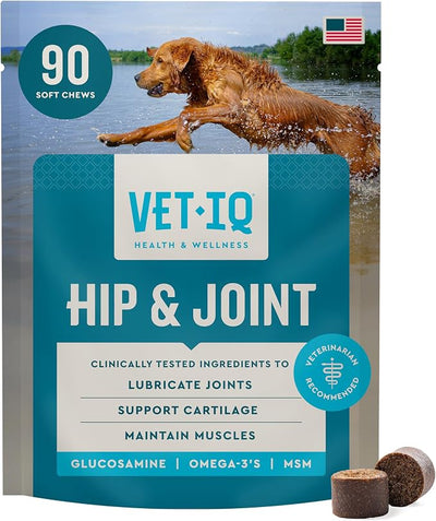 VetIQ Maximum Strength Hip & Joint Supplement for Dogs 90 Soft Chews with Glucosamine MSM and Krill Oil Chicken Flavored Joint Support for Large and Small Breed Senior Dogs