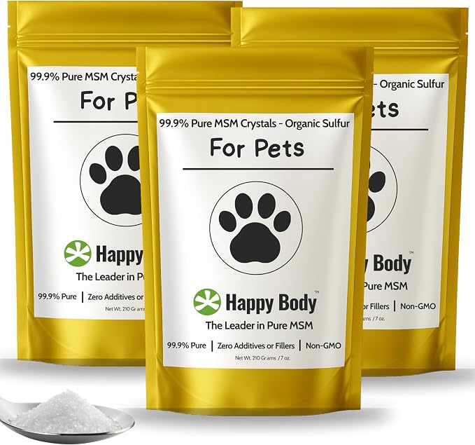 Pure MSM for Dogs & Cats | 99.9% Pure MSM Crystals | Organic Sulfur for Joint Support, Mobility, Skin & Coat | 100% Additive-Free | 7 oz / 210 g/Bag | 3 Pack