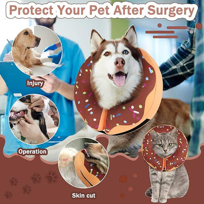 Recovery Donut Collar for Dogs & Cat,Inflatable Dog Cone Collar Alternative After Surgery,Soft Dog Cone for Large Medium Small Pet, Adjustable Pet Neck Donut(Brown,Medium)