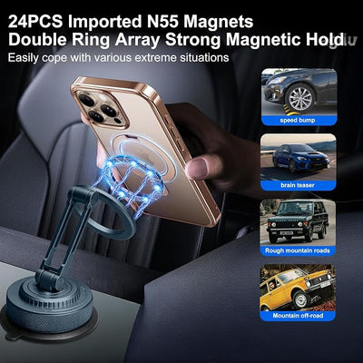 PIEPIE All-Metal Alloy Magnetic Suction Cup Car Phone Mount Holder Dash | Powerful Strong Magnetic Heavy-Duty Suction Cup Windshield Vehicle Cell Mobile Phone Bracket, Universal Fits Most US Vehicles