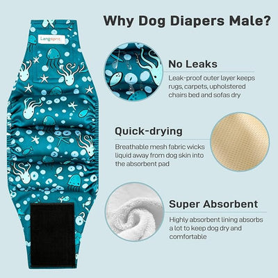 Langsprit Small Male Dog Diapers for Doggie Puppy,Reusable Belly Bands for Male Dogs Wraps,Washable Doggy Dog Diapers Medium Large in Incontinence 5 Pack (Brown, Green, Grey, X-Small