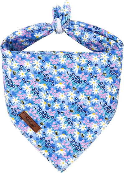 Floral Dog Bandana - Blue Wildflowers Dog Bandana for Puppy Kitten, Cute Small Dogs Neck Scarf Pet Bib, Soft Triangle Scarf Daily Pet Accessory S