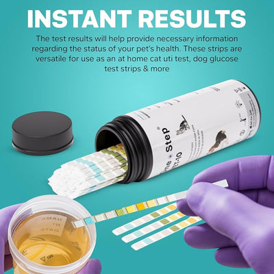 One Step Pet Urine Testing Strips, 100 x 10 Parameter Urinalysis Tests for Dogs, Cats, Vets, Accurate Testing for Veterinarians, Detects UTI, Diabetes, Bladder, Kidney, Liver, SG, pH, Glucose