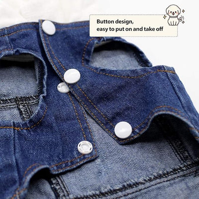 SILD Pet Clothes Dog Jeans Jacket Cool Blue Denim Coat Small Medium Dogs Lapel Vests Classic Hoodies Puppy Blue Vintage Washed Clothes (White,S)
