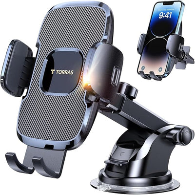TORRAS Ultra-Durable Phone Holders for Your Car【96+LBS Strongest Suction】 Car Phone Holder Mount, Safety Certs Cell Phone Car Mount Truck for Dashboard Windshield Vent for iPhone 17 16 15 14 Pro Max
