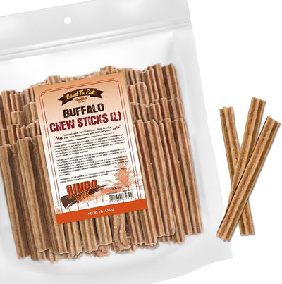 Gootoe Natural Buffalo Dog Treats, Stick (Large), 3 lb | Low-fat chews for training rewards, limited ingredient, for medium dogs