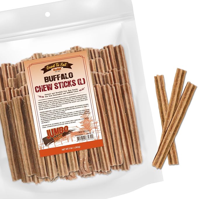 Gootoe Natural Buffalo Dog Treats, Stick (Large), 3 lb | Low-fat chews for training rewards, limited ingredient, for medium dogs