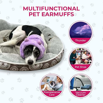 Dog Ear Muffs Noise Protection - Soft Calming Hood for Anxiety Relief, Fireworks, Thunder, Grooming & Vet Visits - Elastic Band & Comfortable Neck Warmer for Travel (Purple, Large)