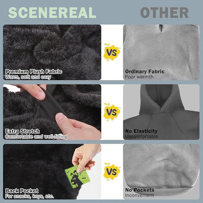 SCENEREAL Fleece Dog Sweaters Hoodie for Small Medium Large Dogs Girls Boys, Plush Fuzzy Dog Clothes Hoodies with Leash Hole, Winter/Fall Puppy Cold Weather Coat, Sherpa Hooded Sweatshirt, Black M