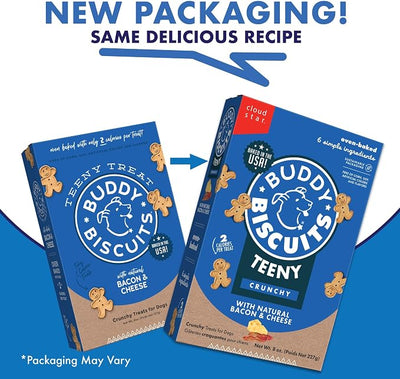 Buddy Biscuits Cloud Star 8 oz. Box Teeny Crunchy Dog Treats Made with Bacon & Cheese (Pack of 2)