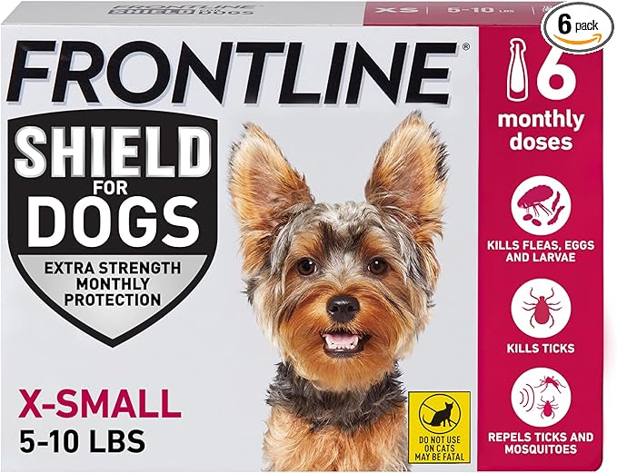 FRONTLINE Shield Flea & Tick Treatment for Dogs 5-10 lbs. (Pink) Count of 6