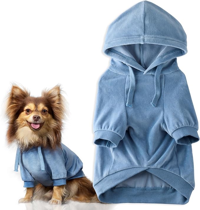 Pet Passion Cooper II Organic Cotton Velour Dog Hoodie Pet Coat for Small, Medium and Large Dogs, Faded Denim, X-Large