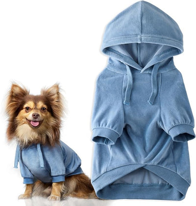 Pet Passion Cooper II Organic Cotton Velour Dog Hoodie Pet Coat for Small, Medium and Large Dogs, Faded Denim, X-Large