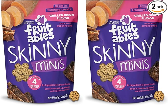 Fruitables Dog Treats, Grilled Bison, 12 Ounces Pack of 2 | Skinny Mini | Low Calorie | Training Treats | Wheat-Free