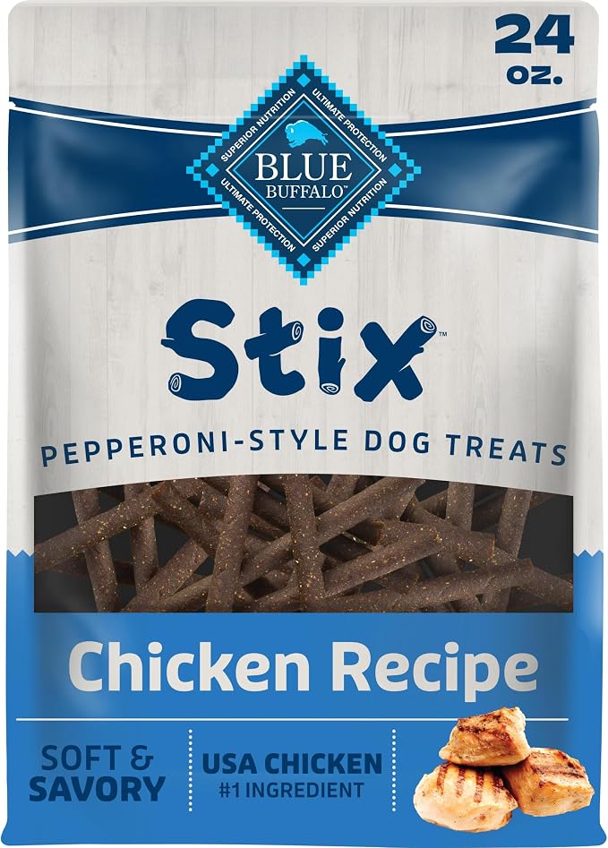 Blue Buffalo Chicken Stix Pepperoni-Style Dog Treats, Soft & Meaty Dog Snacks Made in the USA with Real Chicken & Natural Ingredients and Enhanced with Vitamins, Minerals, & Other Nutrients, 24 oz.