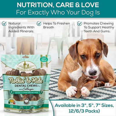 Fieldcrest Farms Dental Chews for Dogs, Wave (3inches, 12count Pack) – Tackles Plaque, Tartar, Promotes Dental Health – w/Collagen, Gluten-Free, for Aggressive Chewers up to 15lbs