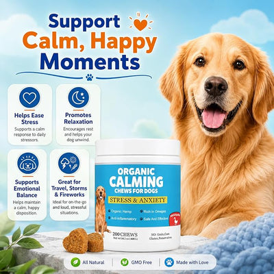 Calming Chews for Dogs, Dog Calming Treats with Melatonin, Stress & Anxiety Relief, Relaxation Aid for Travel, Vet Visits, Fireworks, Storms & Separation, Duck Flavor, 200 Soft Chews