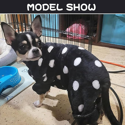 Chihuahua Pajamas for Dogs Small Puppy Pjs Fleece Winter Warm Dog Jumpsuit Cute Pet Clothes Tiny Dog Sweater Clothing Yorkie Teacup Outfits (Polka Dot Black, Small)