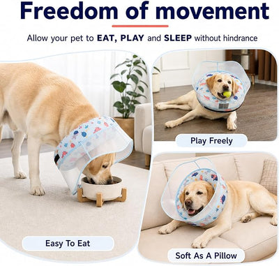 Inflatable Dog Cone Collar for Large Medium Small Dogs, Soft Dog Donut Collar Adjustable Recovery Cone for Pets After Surgery, Extra Enhanced Anti-Licking Guard Shield (Dinosaur, Medium Plus)