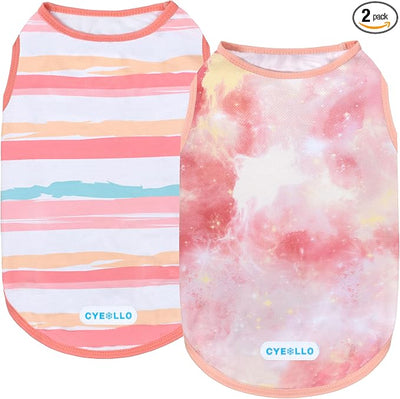 cyeollo 2pack Dog Cooling Shirt, Breathable Sleeveless Summer Clothes for Dogs, Intant Cool T Shirts for Small Dogs, Pink L