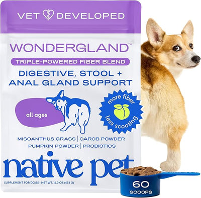 Native Pet WonderGland - Dog Anal Gland Supplement - Promotes Firm Stools, Natural Gland Expression to Help Reduce Scooting - Fiber Food Topper with Miscanthus Grass, Pumpkin & Probiotics - 60 Scoops