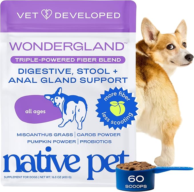 Native Pet WonderGland - Dog Anal Gland Supplement - Promotes Firm Stools, Natural Gland Expression to Help Reduce Scooting - Fiber Food Topper with Miscanthus Grass, Pumpkin & Probiotics - 60 Scoops