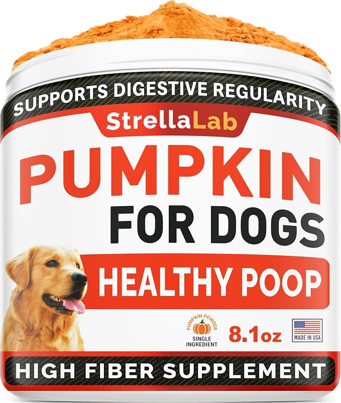 STRELLALAB Pumpkin for Dogs - 8oz High Fiber Powder Supplement - Stool Consistency and Softener - Diarrhea, Constipation, Upset Stomach, Food Sensitivity, Scoot - Digestion Support - Made in USA