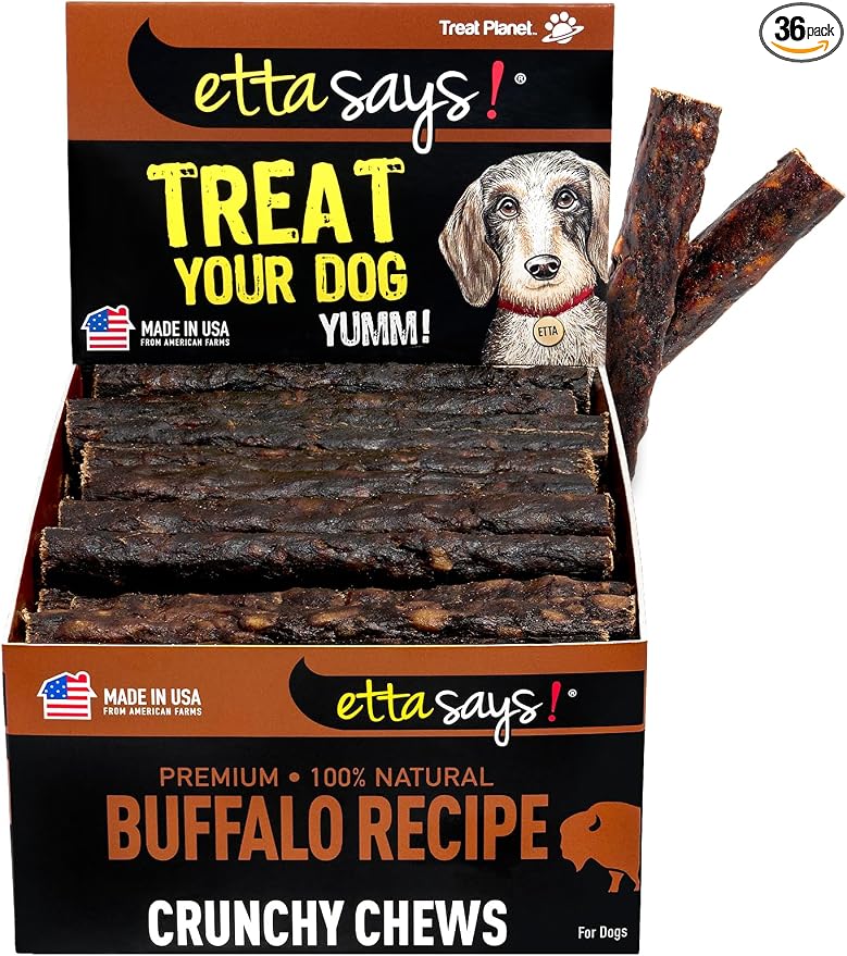 etta says! Premium Crunchy 4.5" Buffalo Dog Chews - Grain-Free Dog Treats, Good for Teeth, Easy to Digest - Made in The USA (36 Count Pack of 1)