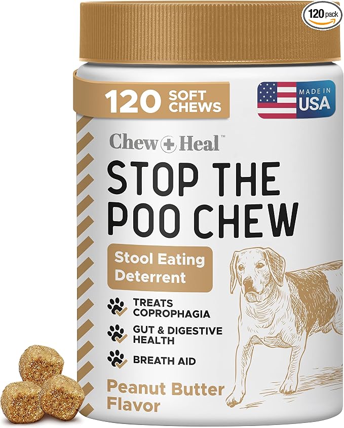 No Poo Chews for Dogs, 120 Soft Chews, Peanut Butter Flavor Chew No Poo Bites - Dog Coprophagia Treatment, Deterrent to Stop Eating Poop - Treats Bad Breath and Boosts Gut Health - Made in USA