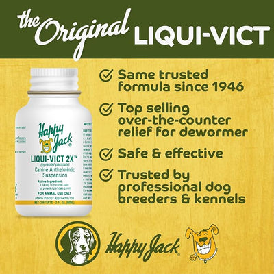 HAPPY JACK Liqui-Vict 2X Liquid Dog Dewormer, Butterscotch, 2 oz | Removes Roundworms & Hookworms, For Large, Medium & Small Breeds
