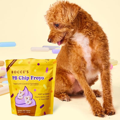Bocce's Bakery PB Chip Froyo Dog Treats – Natural, Wheat-Free Soft & Chewy Cookies Made with Real Ingredients – Baked in The USA and Topped with Carob & Sprinkles, 6oz