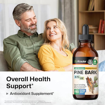 BIO KRAUTER® Pine Bark Extract for Circulatory & Antioxidant Support - Vegan French Maritime Pine Bark Herbal Supplements - Natural Antioxidants & Skin Support - 400 mg per Serving, 4 Fl. Oz.