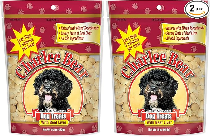 Charlee Bear Original Crunch Beef Liver Dog Treats,16 oz - Made in The USA,Natural Training Treats for Dogs,(Pack of 2)