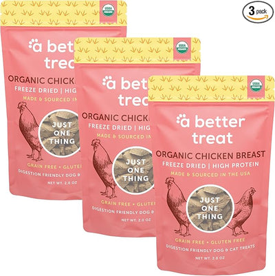 A Better Treat – Organic Freeze Dried Chicken Breast Dog Treats, Organic, Single Ingredient | Natural Healthy High Value | Gluten Free, Grain Free, High Protein, Diabetic Friendly | Made in The USA