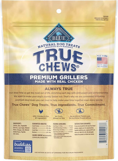 Blue Buffalo True Chews Premium Grillers Dog Treats, Made in the USA with Natural Ingredients, Chicken, 12-oz Bag (Pack of 6)