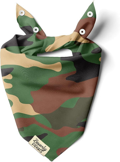 Snap-On Dog Bandana for Small Medium Large Pets, Dogs Cats Adjustable Handkerchief Scarf for Girl & Boy, Funny Cute Puppy Apparel & Accessories (Green Camo, Small)