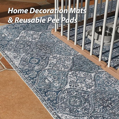 nunubaby Washable Pee Pads for Dogs, Stylish, Non-Slip and Leak-Proof Pee Pads. Reusable Potty Pads for Dogs for Crates and Floors.(Blue/Multi, 36" x72" )