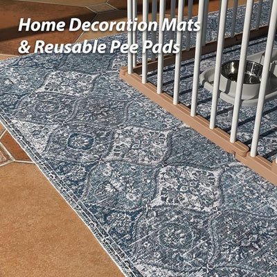 nunubaby 4PACK Washable Pee Pads for Dogs, Stylish, Non-Slip and Leak-Proof Pee Pads. Reusable Potty Pads for Dogs for Crates and Floors.(Blue/Multi,24" x48" )