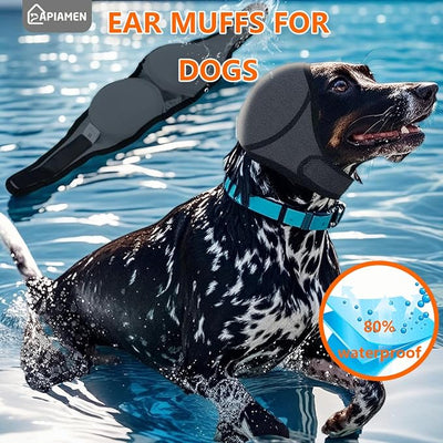 Dog Ear Covers,Dog Ear Muffs Noise Protection,No Flap Ear Wrap for Dogs Hematoma Recovery,Adjustable Calming Hoodie Shower Cap for Grooming,Bathing,Swimming & Anxiety Relief(Grey,L)