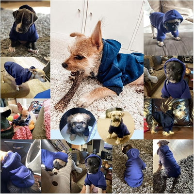 Jecikelon Soft Dog Hoodies for Small Dogs, Fleece Puppy Sweatshirt with Pockets, Warm Winter Cold Weather Coats for Pet Cat, Cute Clothes Puppy Costume (Navy, Large)