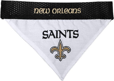 Pets First NFL DOG BANDANA - NEW ORLEANS SAINTS REVERSIBLE PET BANDANA. 2 Sided Sports Bandana with a PREMIUM Embroidery TEAM LOGO, Large/X-Large. - 2 Sizes & 32 NFL Teams available
