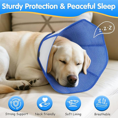 Upraded Dog Cone Collar After Surgery, Adjustable Soft Dog Cone, Soft Inner & Sturdy Protective Recovery Elizabethan Collar for Dogs to Stop Licking Wounds (XS)