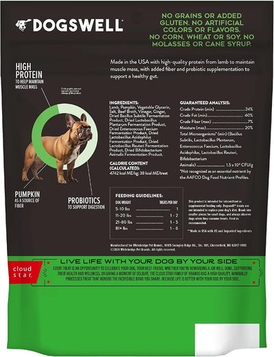 Dogswell Gut Health Mini Jerky Functional Dog Treats, Lamb 4 oz. Bag