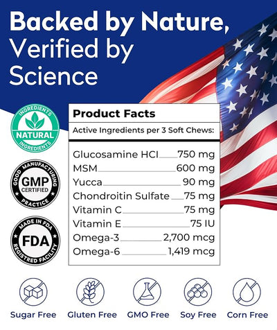 Pawfect Mobility Glucosamine Chews for Dogs - Hip & Joint Health Supplement Chews w/Omega-3, Chondroitin, MSM - Made in USA - Joint Pain Relief - Hip & Joint Care - 120ct