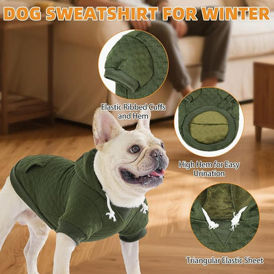 KOOLTAIL Dog Hoodie for Small Medium Large Dogs, Ultra-Warm & Soft Winter Fall Fleece Dog Hooded Sweatshirt Clothes Sweater, Lightweight Pullover Coat for Boy Girl Bulldog Pitbull Puppy Cats,Green M-L